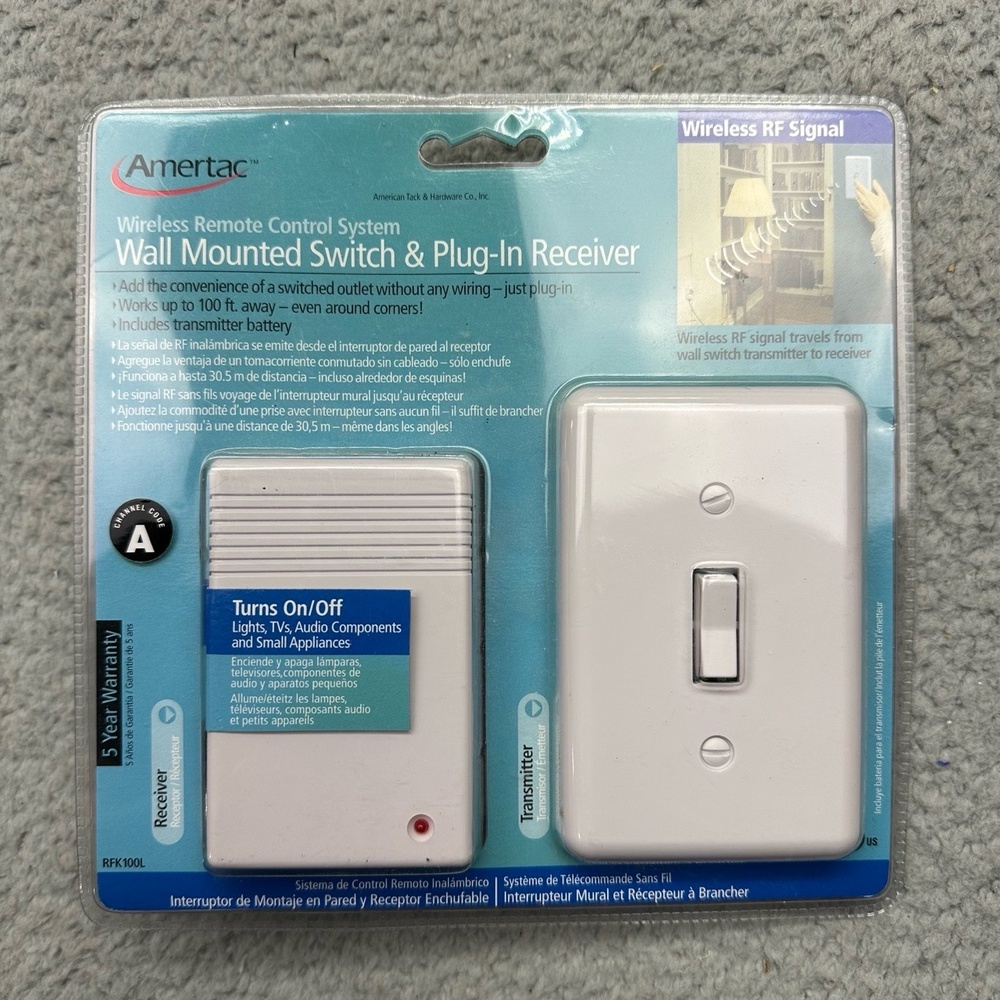 NISP AmerTac RFK100L Wireless Remote Control System Wall Mount Switch & Receiver